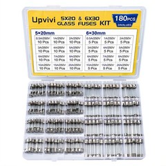 Fast Blow Glass Fuse Assortment Kit, 24 Values Glass Fuses 250v 5x20mm 0.5a