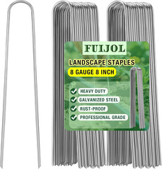 8 Gauge Landscape Staples, FUIJOL 8 Inch 15 25 50 100 Pack Heavy Duty U-Shaped L
