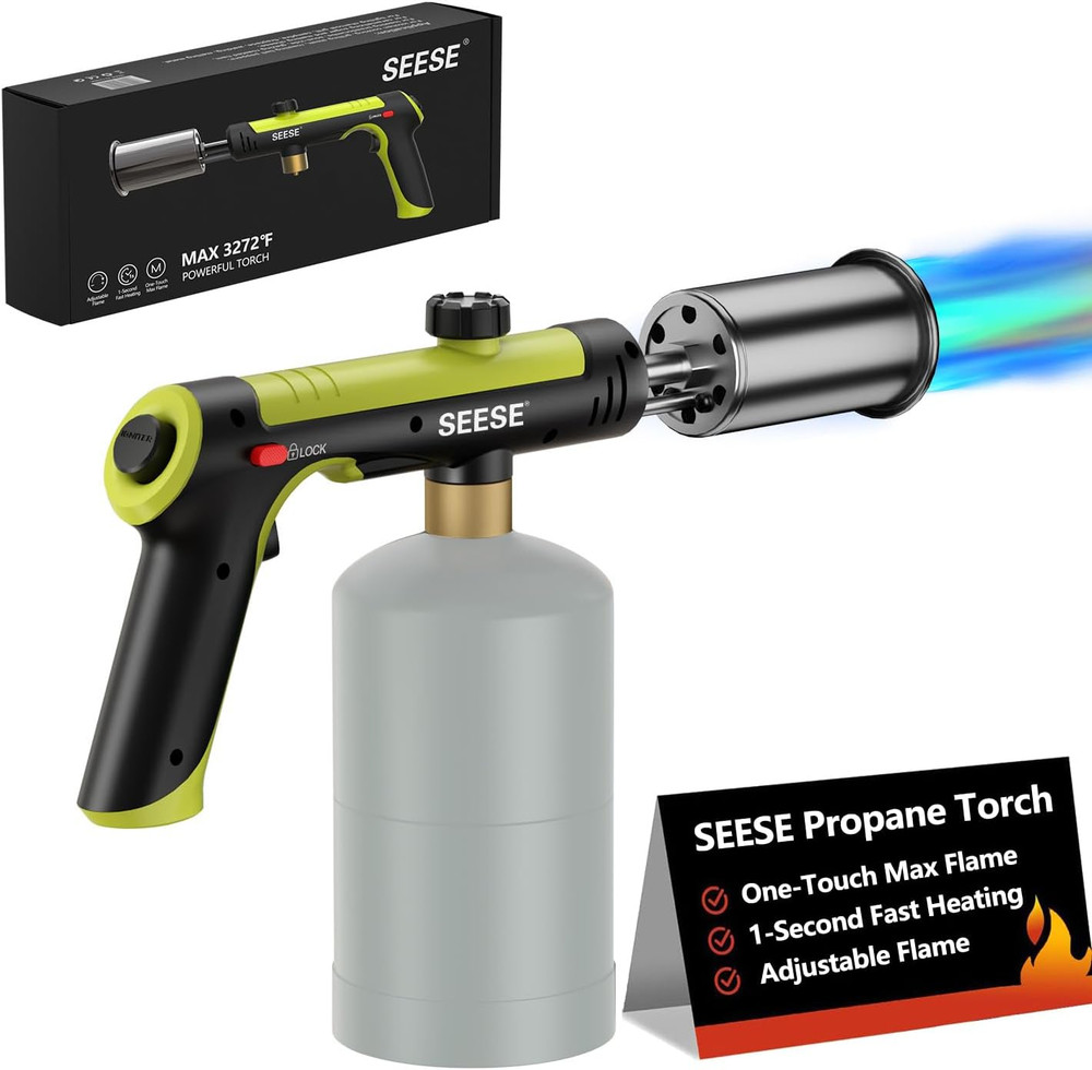 SEESE Powerful Propane Torch Gun,Kitchen Cooking Torch With One-Touch Max Fir…