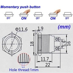 Metal Boat Horn Momentary Push Button 12mm Stainless Steel Starter Switch 5Pcs
