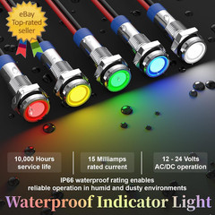 10 PCS Led Indicator Light 12V, Metal 12V Led Light, Waterproof Indicator Light,