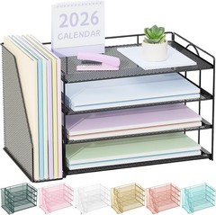 Compact Black Paper Organizer with Vertical File Holder – Ideal for Modern Desks