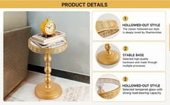 -Golden Tempered Glass Metal Coffee Table Creative Side Corner
