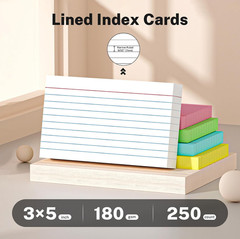 Multi-Color Index Cards 3X5 250 Ct Ruled Flash Cards 50 Pk of 5 Multi-color