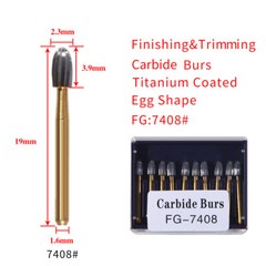 10X Dental Tungsten Carbide Burs Trimming Finishing Egg Football Bur FG 7408