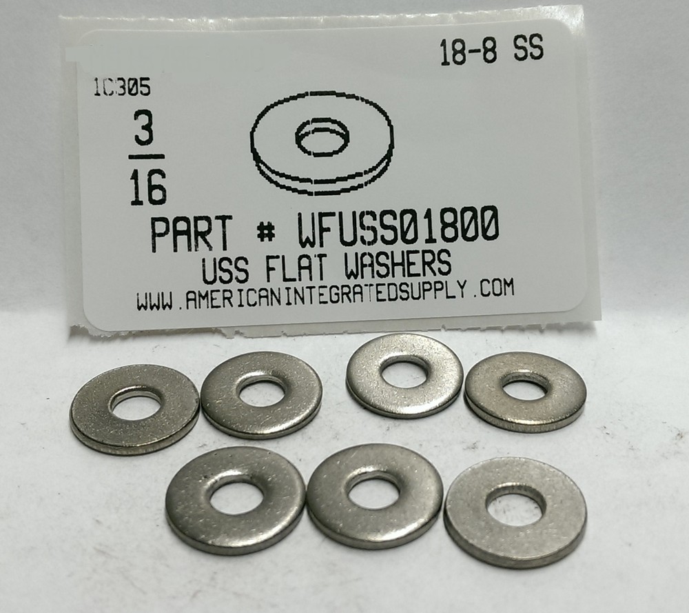 3/16 USS Flat Washers 18-8 Stainless Steel 9/16″ OD. (300)