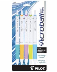 Pilot Acroball Purewhite Ballpoint Pen Fine Point 5 Count Assorted Colors