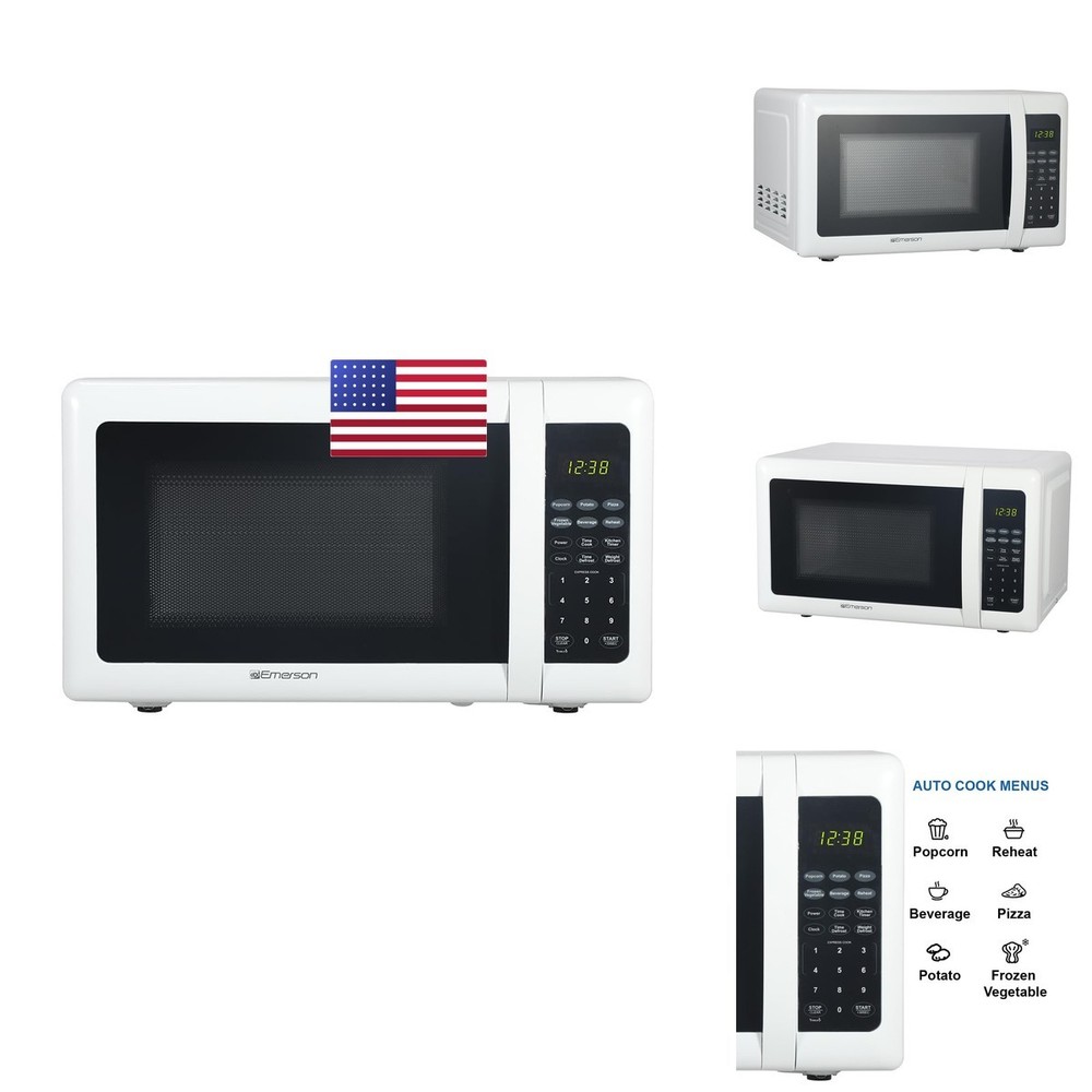 Emerson Mw7302W Compact Countertop Microwave Oven Touch Control Led Display