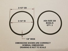 O-ring Size 228, 2-1/4″ ID x 2-1/2″ OD x 1/8″ thick. Buna-N. Qty 2. Brand New.
