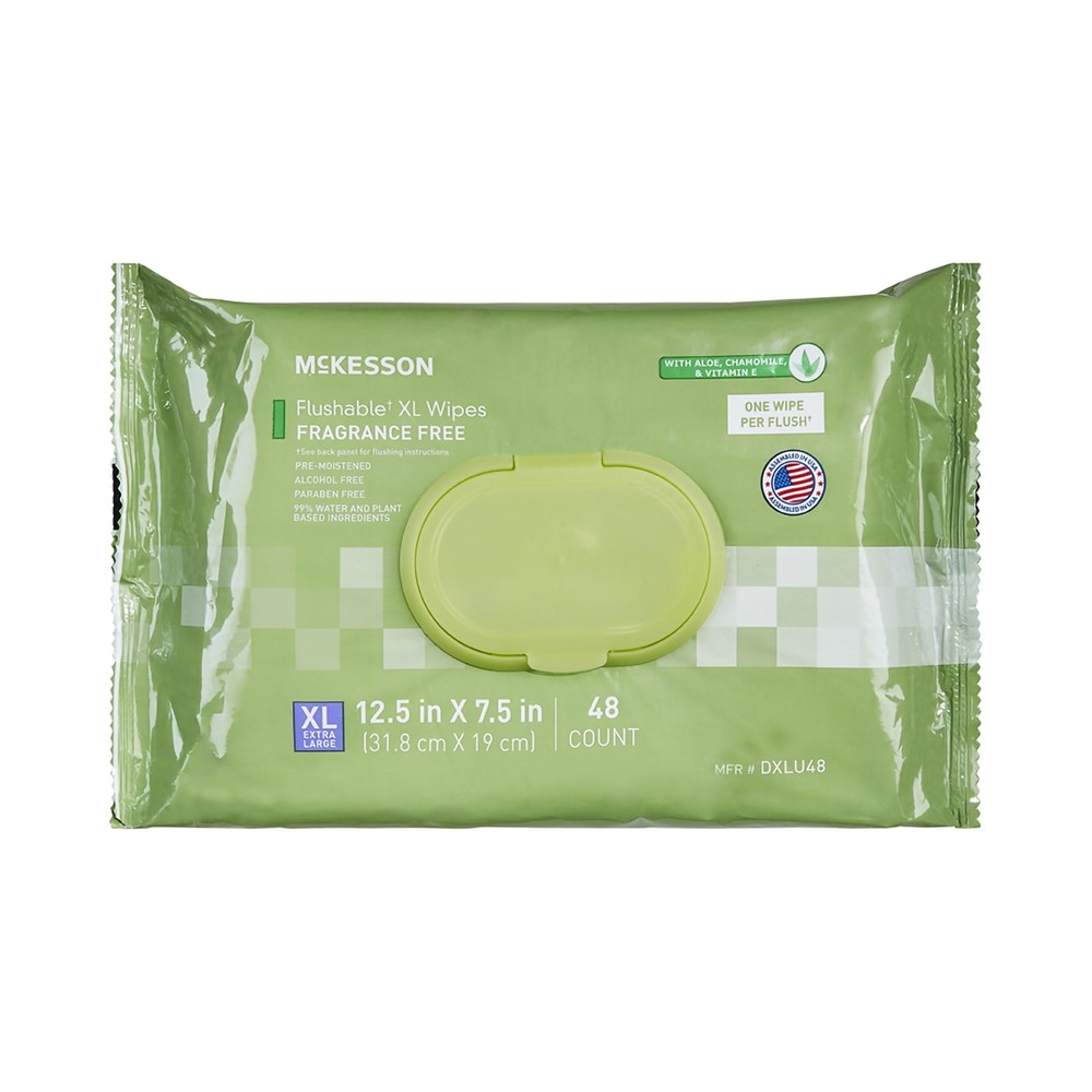 McKesson Flushable* Personal Wipe 7.5 x 12.5″ DXLU48 12 Pack 576 Wipes