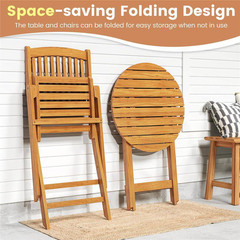 3-Piece Acacia Wood round Table 18 In. Outdoor Bistro Set with Beige Cushions