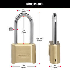 MasterLock Resettable Combination Brass Padlock 2-1/4in LONG Shackle