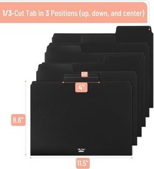 Elegant Black File Folders 6-Pack – Letter Size, 1/3 Cut Tab & Labels Included