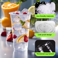100 Sets 32 oz Clear Plastic Cups Lids Straws Iced Coffee Smoothies Juices