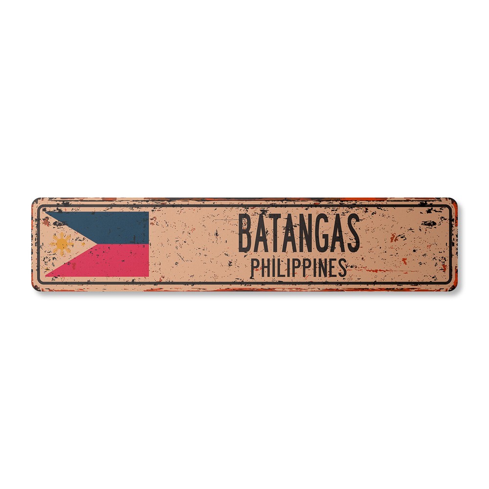 BATANGAS PHILIPPINES Vintage Street Sign Filipino flag city country road rustic