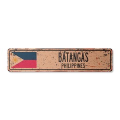 BATANGAS PHILIPPINES Vintage Street Sign Filipino flag city country road rustic