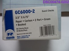 Qty = 20 Books (2 Packs x 10): Royal Green Guest Check 2 Part Carbon GC6000-2