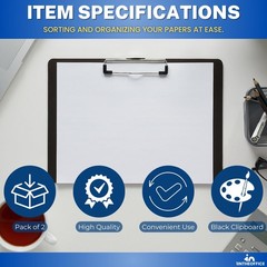 Landscape Clipboard, Black Horizontal Clipboard, 8.8 x 12.4-inch, 2 Pack