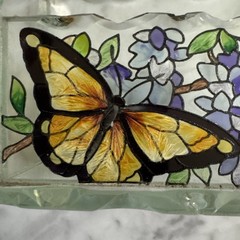 Joan Baker designs wings & wisteria cut glass hand painted business card holder