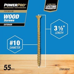Power Pro Premium Exterior Wood Screws, #10 x 3-1/2″ x 3-1/2″, Bronze