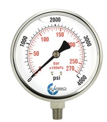 4″ Pressure Gauge, Stainless Steel Case, Liquid Filled, Lower Mnt 4000 PSI