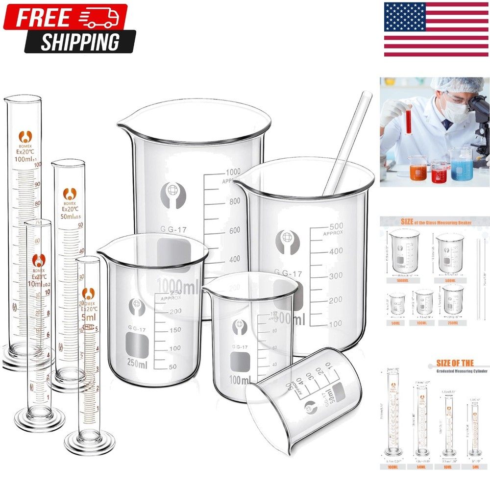 10 Pack Glass Lab Beaker Set Measuring Cup 50/100/250/500/1000, 5/10/ 50/100 …