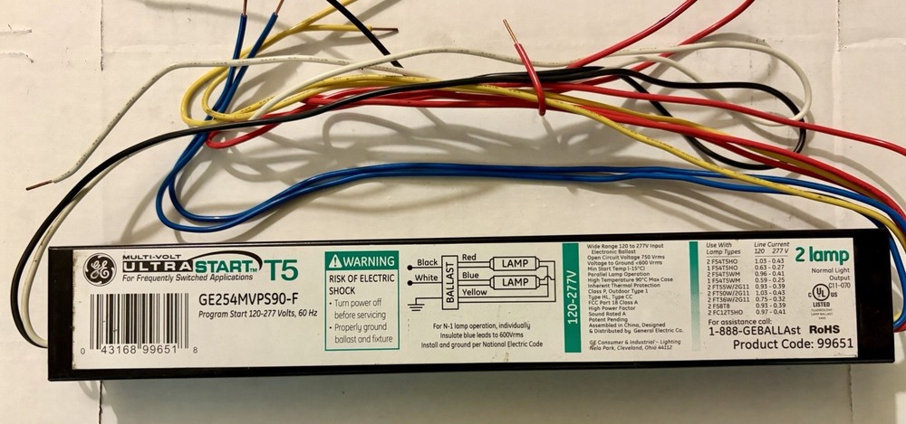 GE254MVPS90-F T5 (99651) 1-2 Lamp UltraStart Electronic Ballasts 120-277V