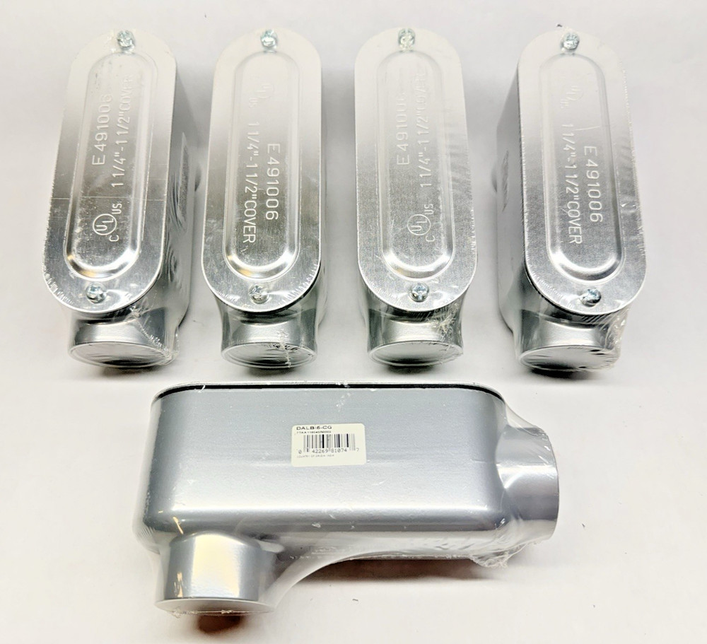 NEW (5-Pack) Red Dot 1-1/2″ LB Conduit Body Threaded w/ Cover & Gasket Aluminum