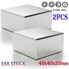 2pcs Super Strong Large N52 Grade Neodymium Large Block Rare Earth 40x40x20mm US