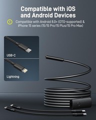 USB Endoscope Camera with 8 Adjustable LED Lights Fit for iPhone and Android