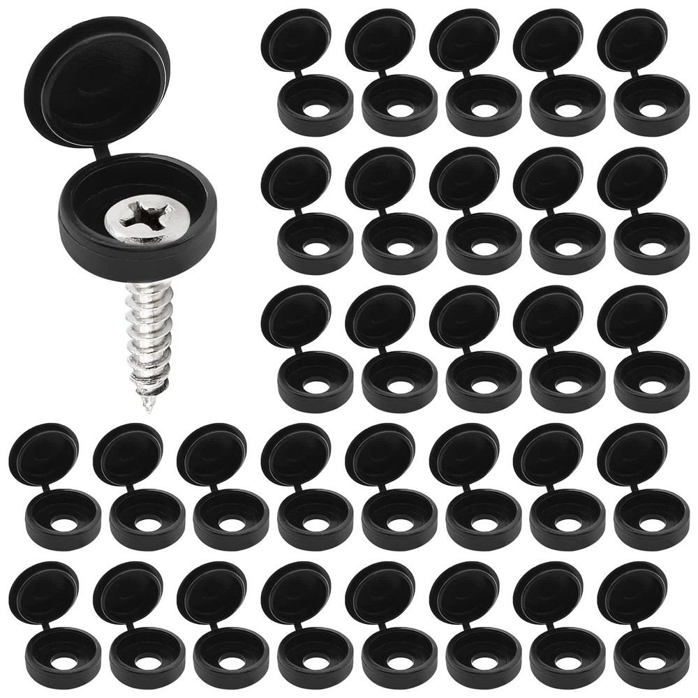 Black Screw Caps with Flip Tops, Hinged Covers for Phillips Screws, Waterproof S