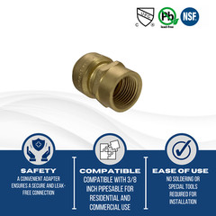10 Pcs XFITTING 3/8″ Push FIt x 3/8″ Female NPT Adapter, Lead Free Brass
