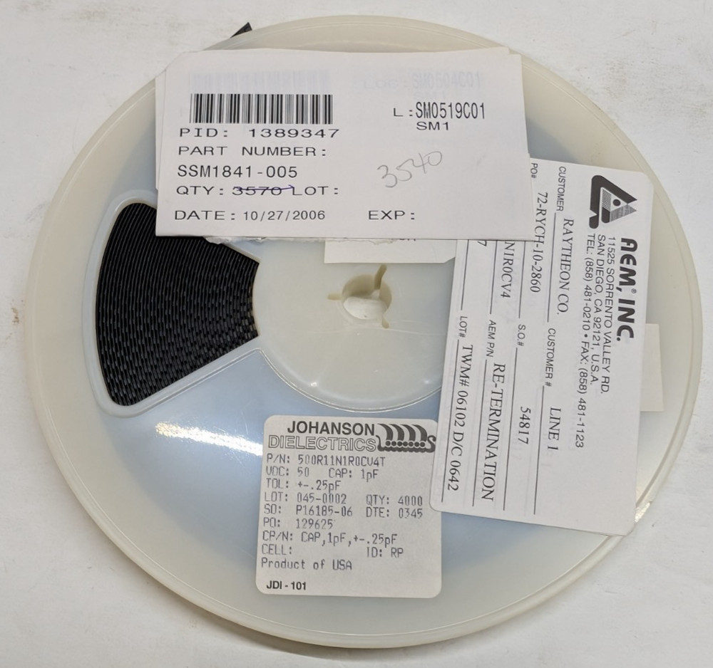 3500x Johanson Dielectrics 1pF 50V ±0.25pF C0G/NP0 SMD MLCC Capacitor SSM1841005