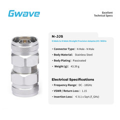 N Male to N Male Adapter, Passivated Stainless Steel, DC – 18GHz