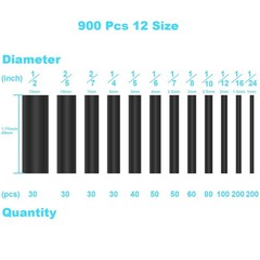 127 or 900 PCS Wire Heat Shrink Tubing Kit Marine Grade Wrap Premium Black NEW