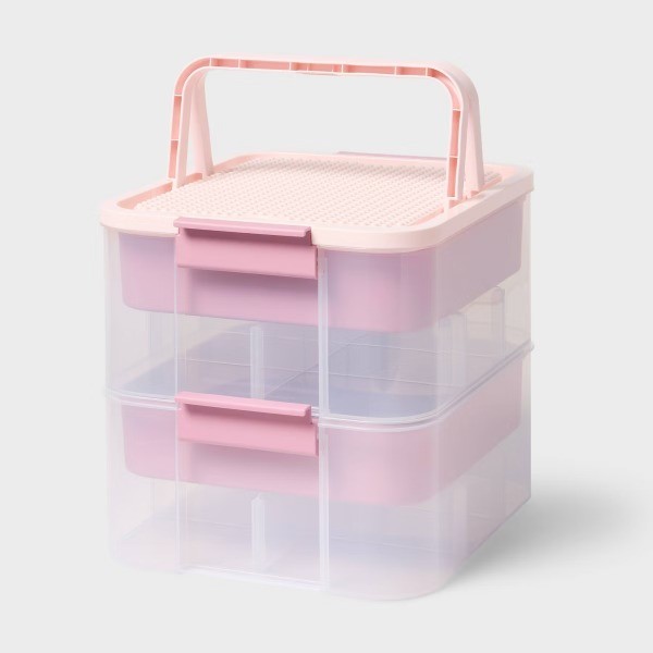 3.9gal Building Brick Play Latching Stacking Storage Pink