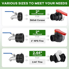 3-Size IBC Tote Adapter Kit for 275–330 Gallon Water Tanks Hose Fittings, 2.4…