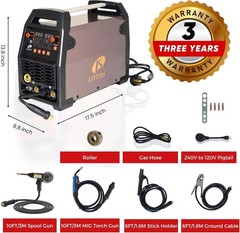LOTOS MIG180SP MIG Welder with Aluminum Spool Gun, 180A 110/220V, 6 in 1 Gas MIG