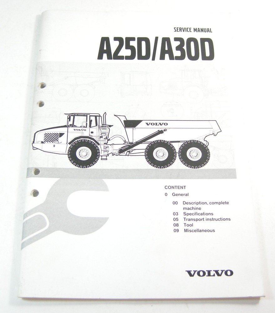 VOLVO A25D A30D Quarry Dump Truck Specification Service Workshop Repair Manual