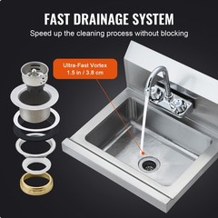 VEVOR Wall Mount NSF Hand Wash Sink Commercial Utility Sink Stainless Steel