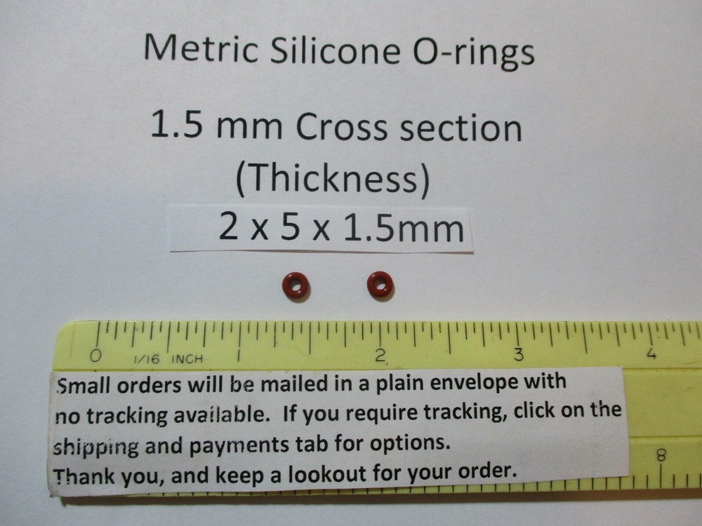 2mm ID x 5mm OD x 1.5mm thick SILICONE O-ring. Quan 2.
