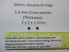 2mm ID x 5mm OD x 1.5mm thick SILICONE O-ring. Quan 2.