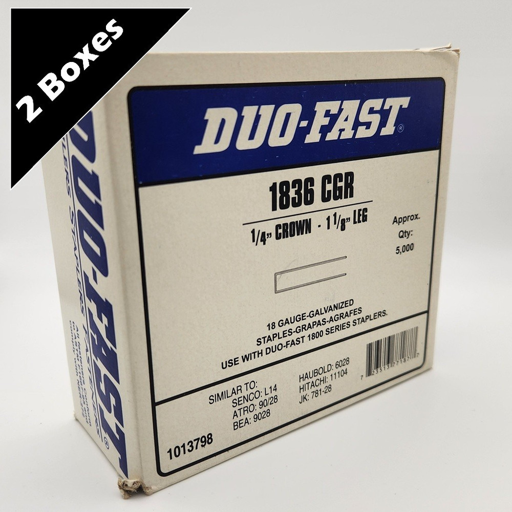 2 Boxes – Duo-Fast Staples 1836CGR 1/4″ Crown- 1 1/8″ Leg 18 Guage Galvanized