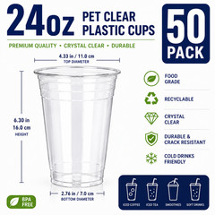 [12oz-32oz] 50 Pack Clear Disposable Plastic Cups with Lids and Straws