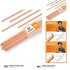 15pcs Brazing Rods AWS BCuP-5 15% Silver Solder Phos Copper Brazing Alloy Fla…