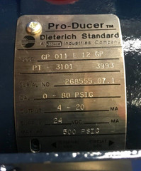 DIETERICH STANDARD PRESSURE TRANSMITTER P/N: GP011E12GP 24VDC 500 PSI