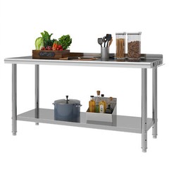Large Work Table Undershelf 60×24″ Stainless Steel Commercial Kitchen Backsplash