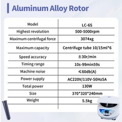 500-5000RPM Variable Speed Centrifuge w/w/6×10/15ml Rotor Centrifuge Machine