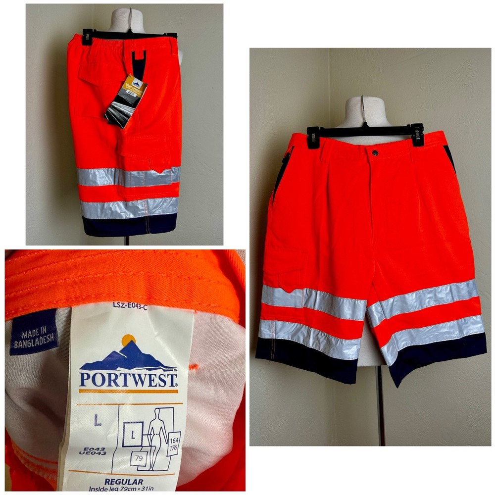 NEW Portwest Hi-Vis Work Shorts Lightweight Polycotton Reflective Safety Cargo L