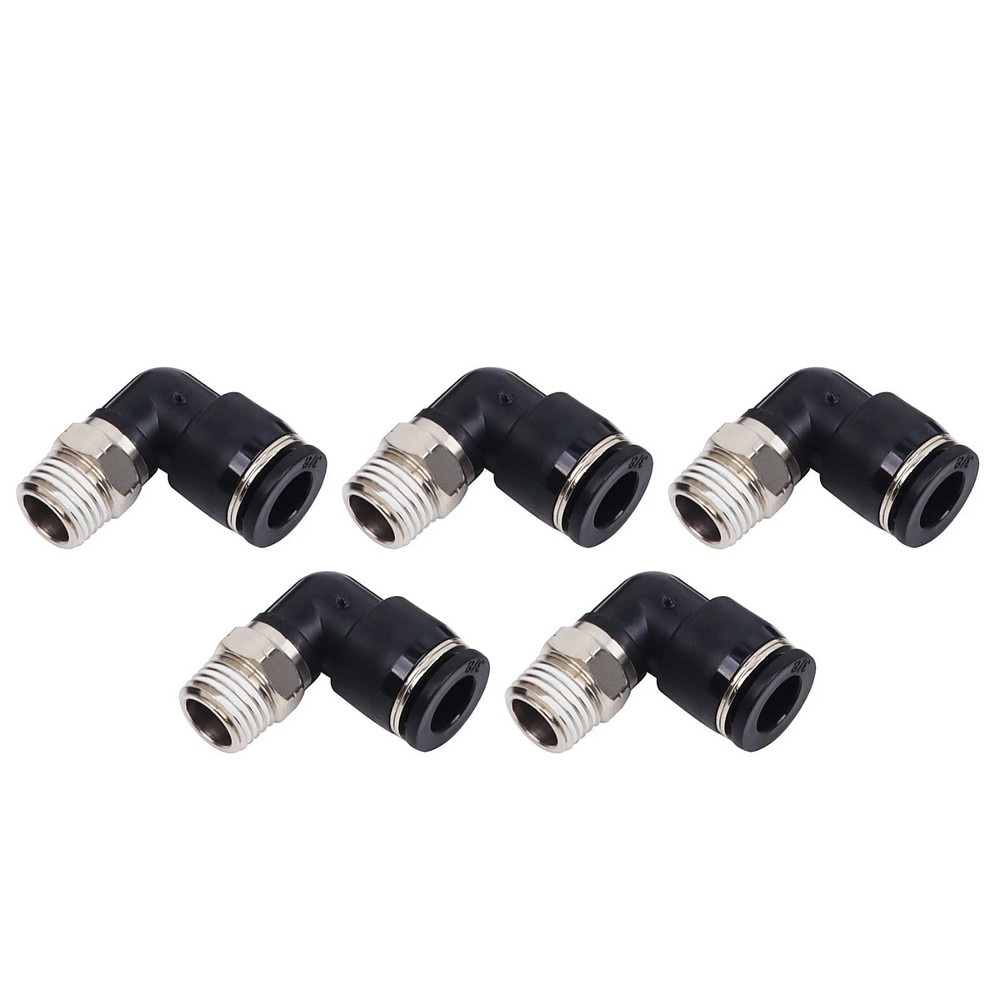 Push to Connect Fittings Elbow 3/8” Tube OD to 1/4” NPT Male Thread Black 5Pcs